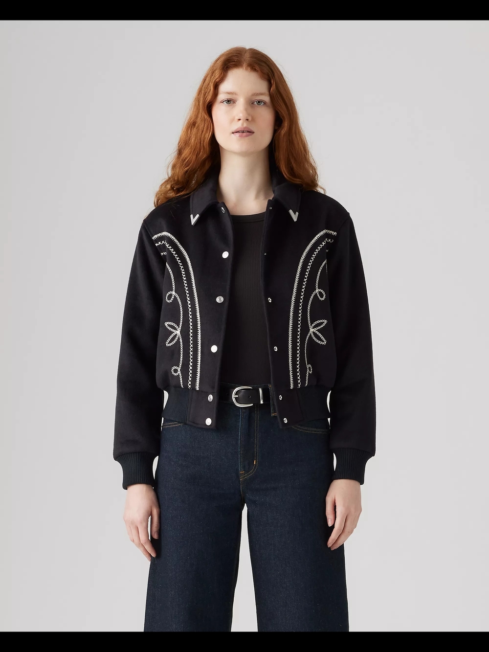 Levi's Black Bomber Jacket with White Embroidery - SIZE SMALL